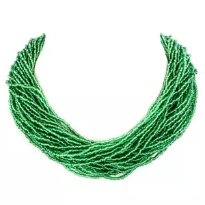Collana girocollo Luscious 40 fili perle verdi trasparenti, 18" - Foto 1 di 3