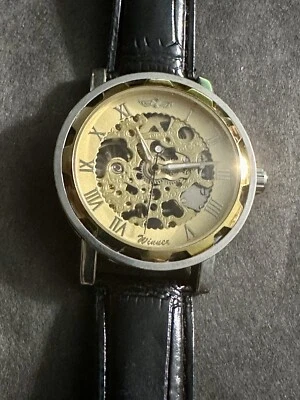 UNIQUE Men's SKELETON Mechanical Watch WINNER Jewels WORKS Vintage Large Wrist - Image 1 of 4
