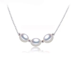 S925 Sterling Silber Halskette mit natürlicher Süßwasserperle Mo003. - Bild 1 von 5