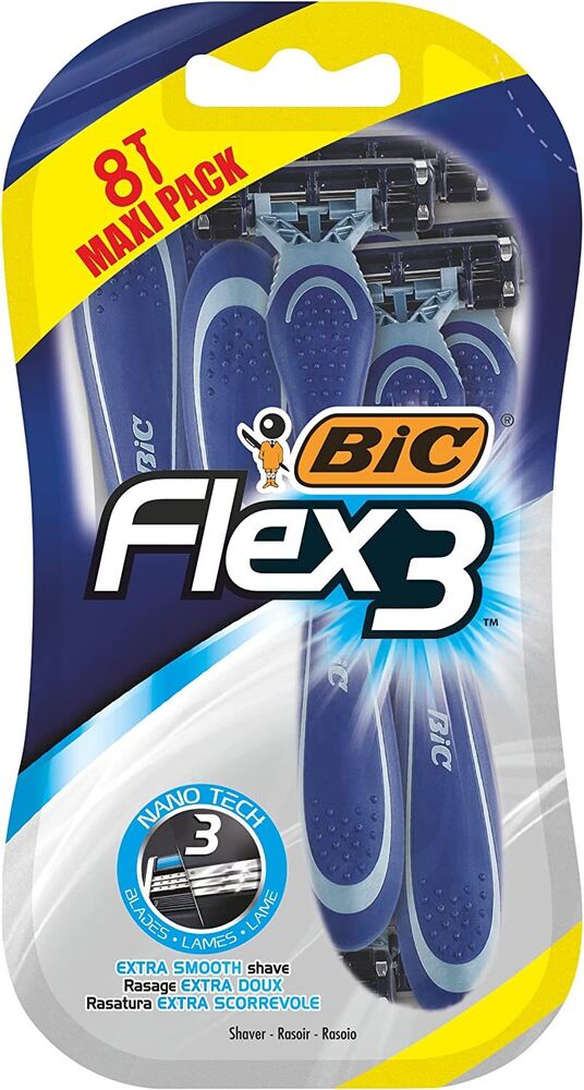 Bic Flex 3 Comfort Men's Razors, Pack of 8 - with Three Movable-Blade Razors an
