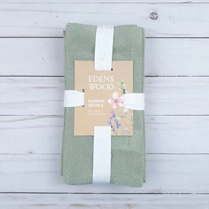 Edens Wood Fabric Dinner Napkins Set of 4 Green Silver Metallic Sparkle 18x18 - Picture 1 of 2