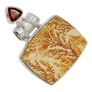 Natural Germany Psilomelane Dendrite & Garnet 925 Silver Pendant ALLP-28882 - Picture 1 of 1