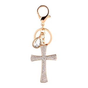 Cross Crystal Rhinestone Key Ring Charm Pendant Purse Bag Cute Keychain HighQ - Picture 1 of 12