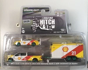 Greenlight Hitch & Tow 2019 Fort F-350 Lariat & 2021 Mustang W/ Trailer Chase - Picture 1 of 3
