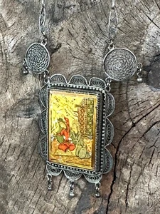 Old Palestinian Silver & Pearl Shell Pendant on Silver Chain - Picture 1 of 9