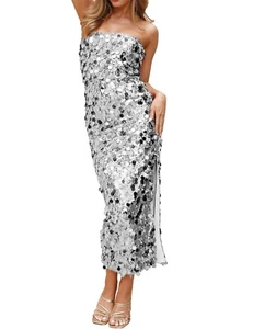 Vestido midi sin tirantes YYA para mujer lentejuelas ceñido al cuerpo brillante XL - Imagen 1 de 1