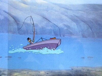 1987 DUCK TALES SCROOGE McDUCK boat fishing WALT DISNEY PRODUCTION CEL + DRAWING - Image 1 of 4
