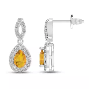 1.50CT Pear Cut Lab Created Citrine Teardrop Stud Earrings 14K White Gold Plated - Picture 1 of 4