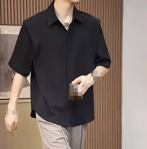 2025 Nueva Camisa de Seda Manga Corta Para Hombres Verano Media Manga Prendas para el torso Estilo Coreano - Imagen 1 de 19