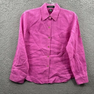Ralph Lauren Shirt Women Petite Plus Pink Linen Button Up Long Sleeve Ladies P/P - Picture 1 of 12