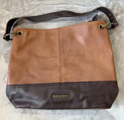 Montana West Western Hobo Bag Purse Shoulder Two Tone Vegan Brown Faux Leather - Image 1 of 4