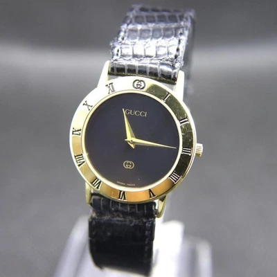 Gucci 3000J Reloj Negro Damas Cuarzo 29mm Vintage Redondo Hecho en Suiza - Imagen 1 de 4