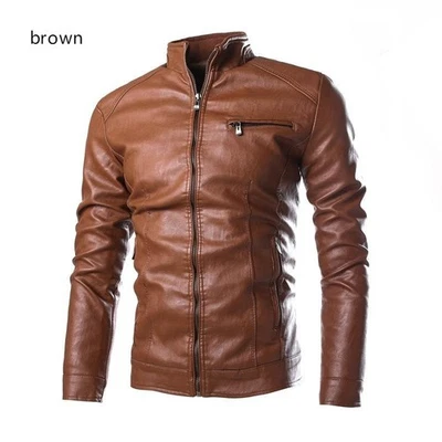 Para hombres Estilo Vintage Cuero PU Moto Chaqueta Cremallera Moto Abrigo Moda Foto 1 de 4