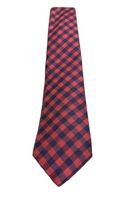 Corbata Henry Grethel para hombre 100 % seda italiana roja azul patrón geométrico a cuadros Foto 1 de 4
