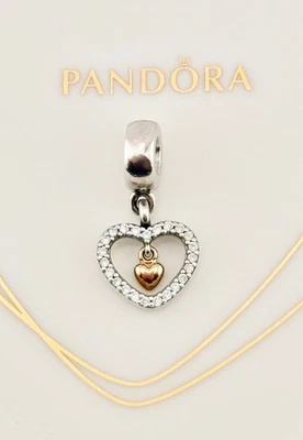 New 100% Genuine Pandora 14K Two Tone Forever In My Heart Dangle Charm 791421CZ - Image 1 of 4