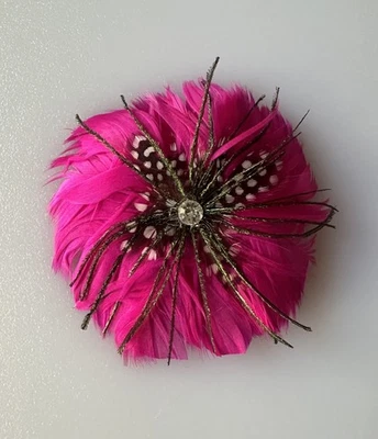 Feather Hair Clip Handmade Pink Alligator Clip Rhinestone - Image 1 of 4