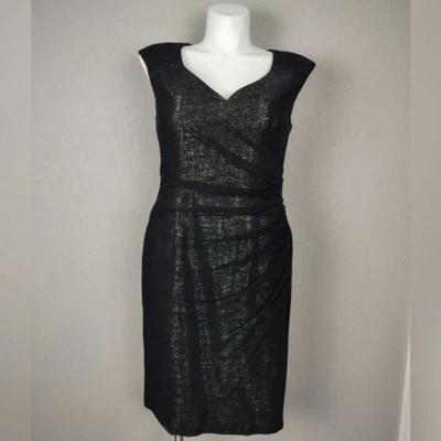 Adrianna Papell Mesh Overlay Metallic Sleeveless Cocktail Dress Size 12 Black - Image 1 of 4