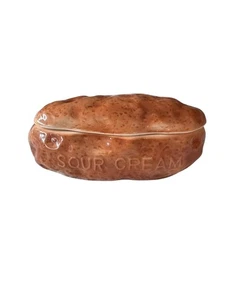 Vintage Backkartoffelform Sauerrahmschale mit Deckel, Keramik glasiert braun  - Bild 1 von 5