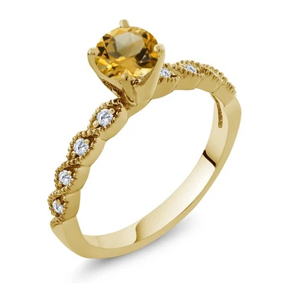 18K Yellow Gold Plated Silver Ring Citrine Moissanite (0.92 Cttw) - Image 1 of 2