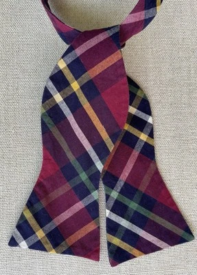 Tommy Hilfiger 100% Cotton Bow Tie Red Plaid Self-Tie Adjustable 2 5/8" - Image 1 of 4