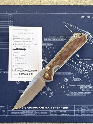 Large 31 Sebenza Magnacut Drop Point Natural Micarta Inlays - Image 1 of 4