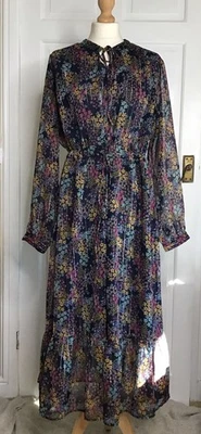Autonomy Long Lined Floral Chiffon Dress with Lurex Stripes - Size M - Image 1 of 4