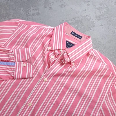 Hackett London Shirt Men's Medium Pink White Long Sleeve Striped Button Down - Image 1 of 4