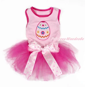 Osterei hellrosa ärmellose Punkte Schleife heiß rosa Gaze Rock Haustier Hund Kleid - Bild 1 von 1