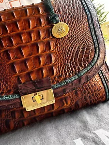 Brahmin Purse Phoebe Pecan Brown Embossed Croc Leather Satchel Crossbody Strap - Picture 1 of 24