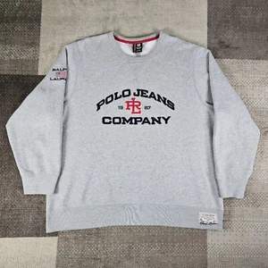 Vintage Polo Jeans Co Sweater Mens XXL Pullover Grey Embroidered Flag Spell Out - Picture 1 of 12