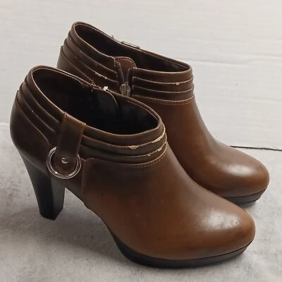 Chaps Geva Brown Zip Up Ankle Boot Bootie 3.5" Heels Synthetic Sz 7B - Image 1 of 4