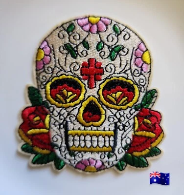 1pce Colourful Skull Iron On Embroidery Patch 8x8.5cm - Image 1 of 2