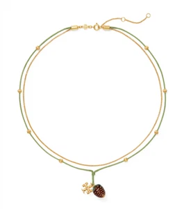Tory Burch Kira Raspberry Strawberry Pendant Necklace Logo NWT - Picture 1 of 4