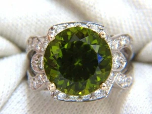 21.25CT Parrot Green Peridot Gemstone & Diamond Ring In Pure 925 Sterling Silver - Picture 1 of 7