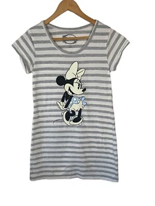Disney Sleepwear T-Shirt Dress Girls Size Medium White/Gray Striped Short Sleeve - Picture 1 of 8