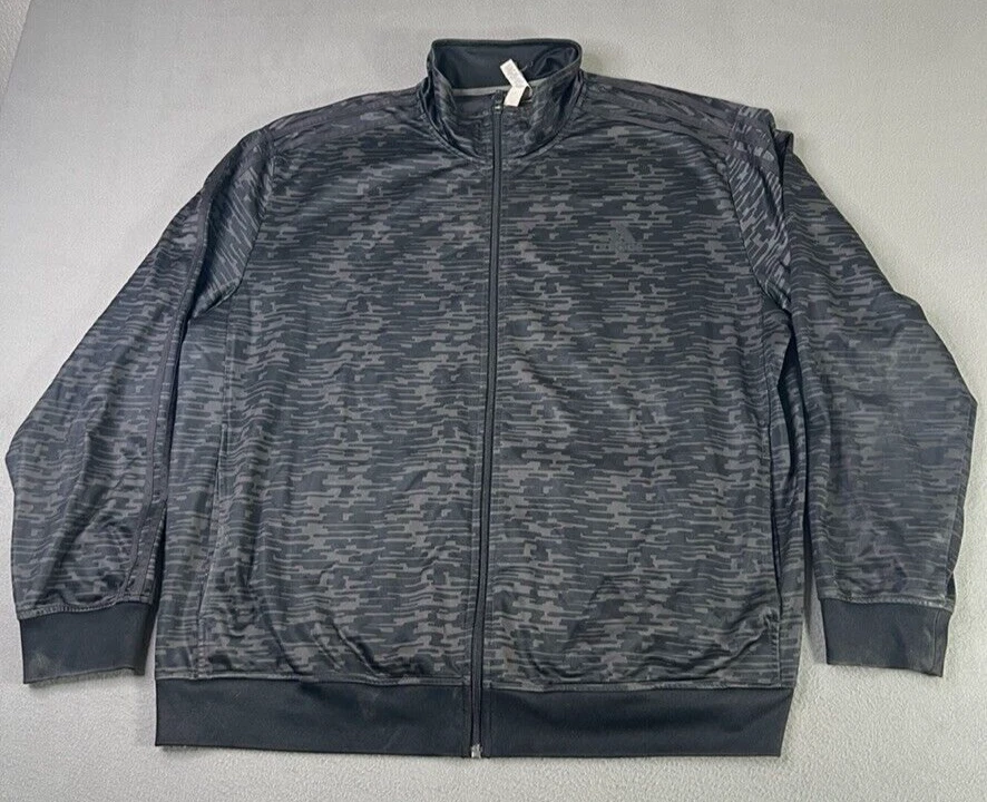 Jaqueta Adidas Masculina 2XL Preta Cinza Decote Simulado Zíper Completo Geométrica - Imagem 1 de 4