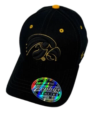 Zephyr NCAA Iowa Hawkeyes RARE “Black Element" Curved Bill Stretch Fit Hat NWT - Image 1 of 4