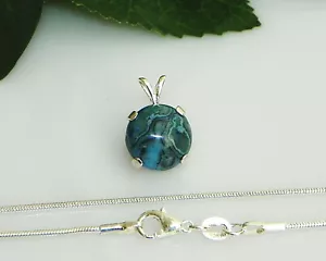 12 mm runder echter türkis blauer Onyx Sterlingsilber Anhänger mit Kette Halskette - Bild 1 von 2