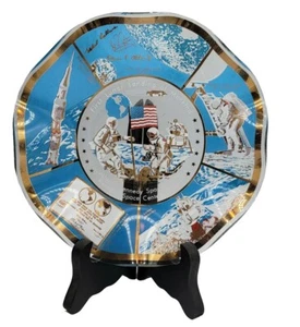 NASA Kennedy Space Center Lunar Landing Commemorative Glass Dish Signed Vintage - Picture 1 of 5