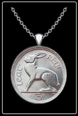 Collar IRLANDÉS 3 PENIQUES - IRLANDA LIEBRE CONEJO ARPA MONEDA DE LA SUERTE BODA JOYERÍA Foto 1 de 3