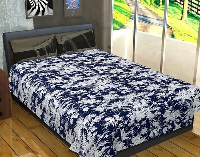 Roupa de cama indiana feita à mão multicolorida estampa de flores reversível Kantha cobertor - Imagem 1 de 4