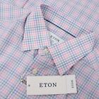 Eton Neu mit Etikett Knopfleiste Shirt Größe 41 16 L schmal in rosa/blau/lila mikrokariert