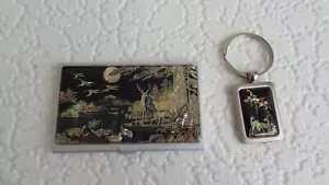 Mother of Pearl Forest Scene Card Holder & Keyring Set - Picture 1 of 7