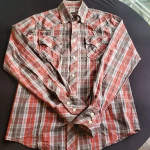 True Religion Men’s Red Grey Long Sleeve Western Cowboy Shirt Size XL - Picture 1 of 6
