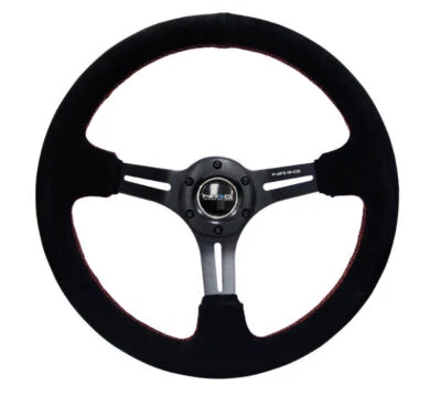 NRG RST-018S-RS for Reinforced Steering Wheel 350mm/3in. Deep Blk Suede w/red St - Image 1 of 4