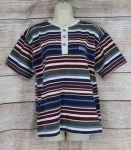 VINTAGE Enuf Womens Size Medium Crew Neck Oversize Striped T-Shirt Navy Maroon - Picture 1 of 7