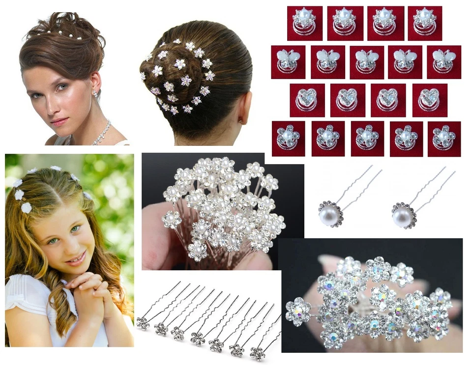 FORCINE perle FERMAGLI strass ACCONCIATURA SPOSA CAPELLI COMUNIONE CERIMONIA  - Immagine 1 di 1
