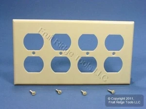 Leviton Ivory 4-Gang Outlet Cover Duplex Receptacle Plastic Wallplate 86041 - Picture 1 of 5