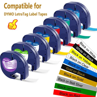 7PK Dymo Letratag Refill 91331 91330 White Plastic Label Tape 12mm LT-100H 1/2" - Image 1 of 4