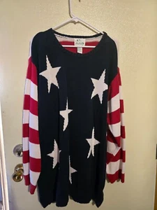 Quacker Factory 2x red white and blue stars and stripes sweater - Picture 1 of 3